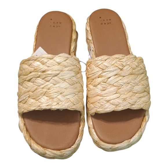 NIB A New Day Casey Woven Straw Platform Sandals Beige Size 8.5 Coastal Boho - Picture 3 of 8
